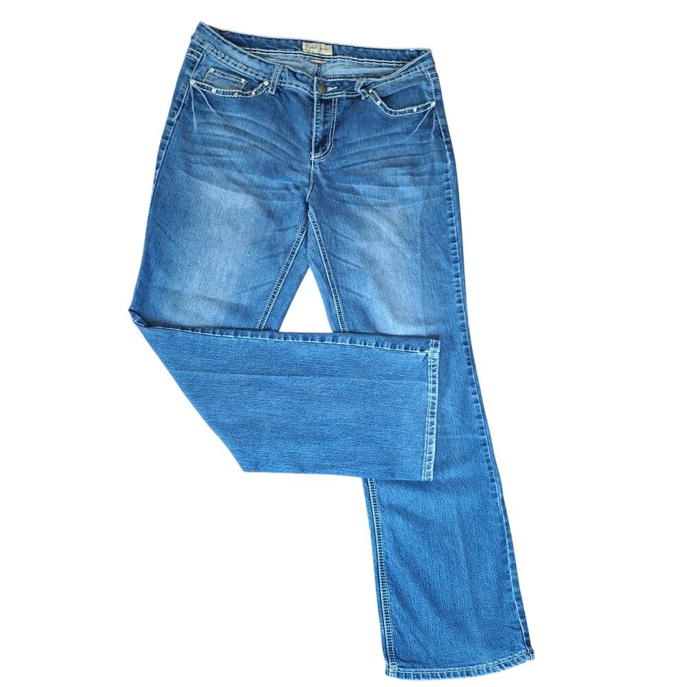 Earl Jean Womens Embellished Bootcut Jeans Denim Rhinestone Flap Pocket 34x31